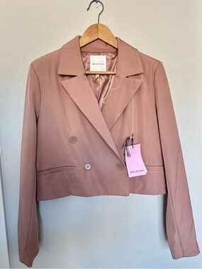Avec Les Filles Cropped Double-Breasted Blazer - Dusty Mauve